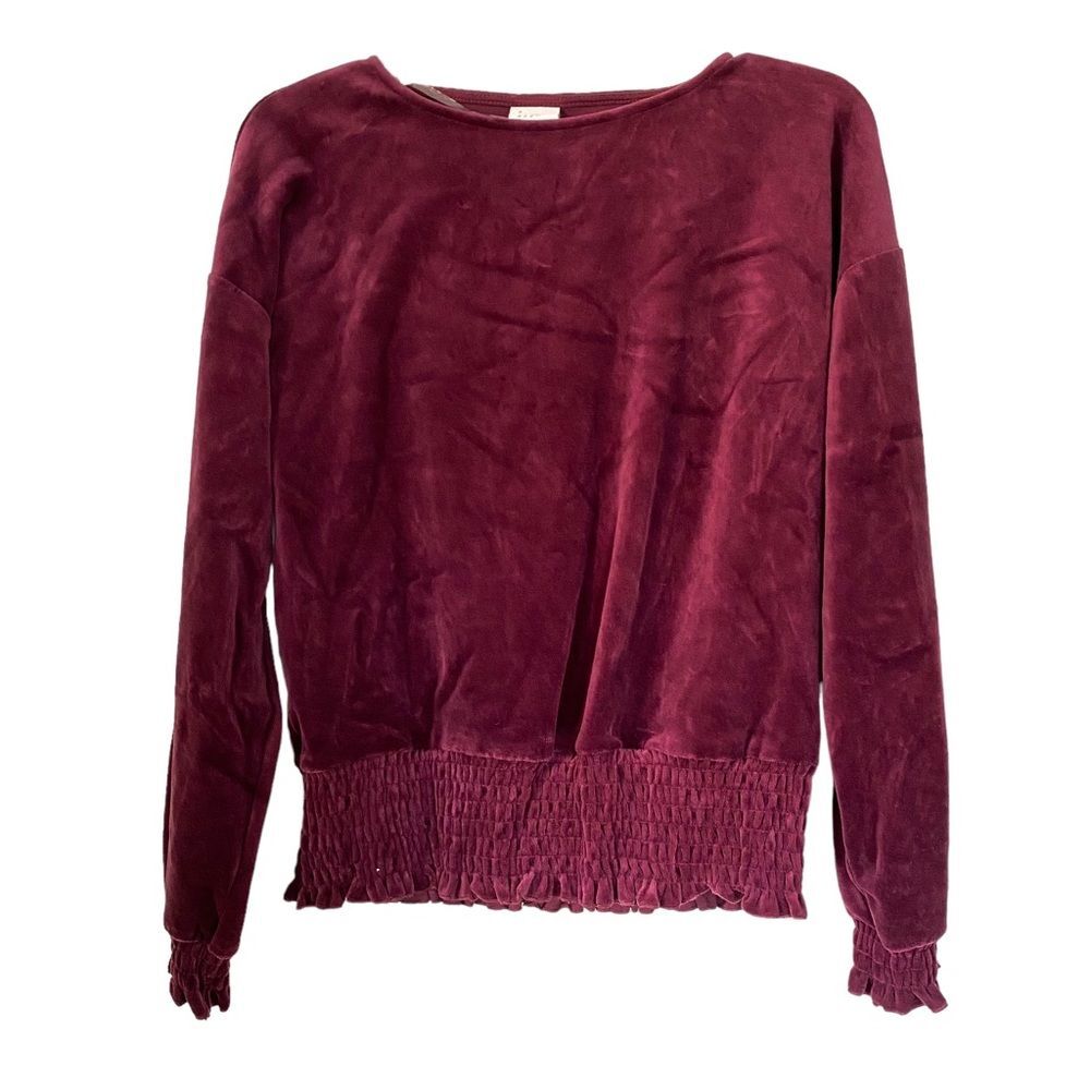 A New Day Burgundy Suede Soft Elastic Waist Crew Neck Long Sleeve Sweater XS